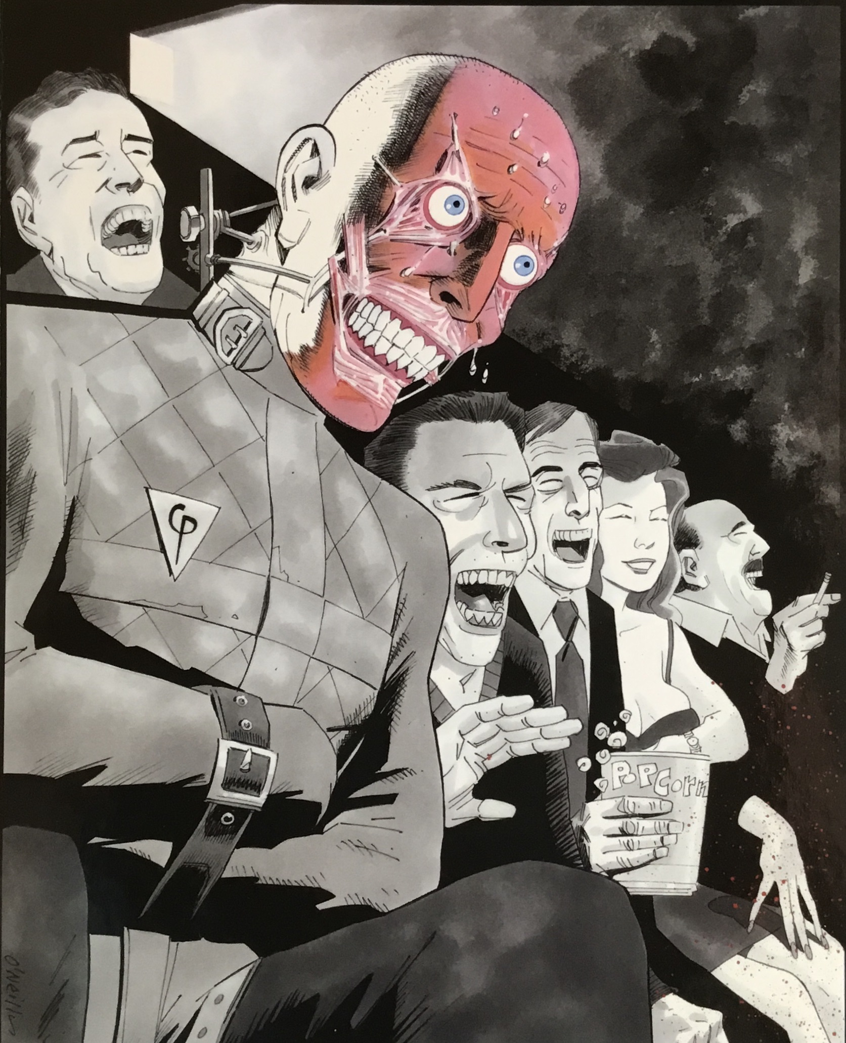 Ilustración pa la portada del primer recopilatoriu de Cinema Purgatorio, de Kevin O'Neill.